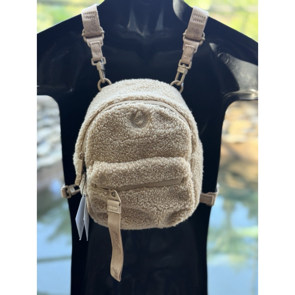 Victoria's Secret Pink Convertible Fleece Mini Backpack - Tan Polyester